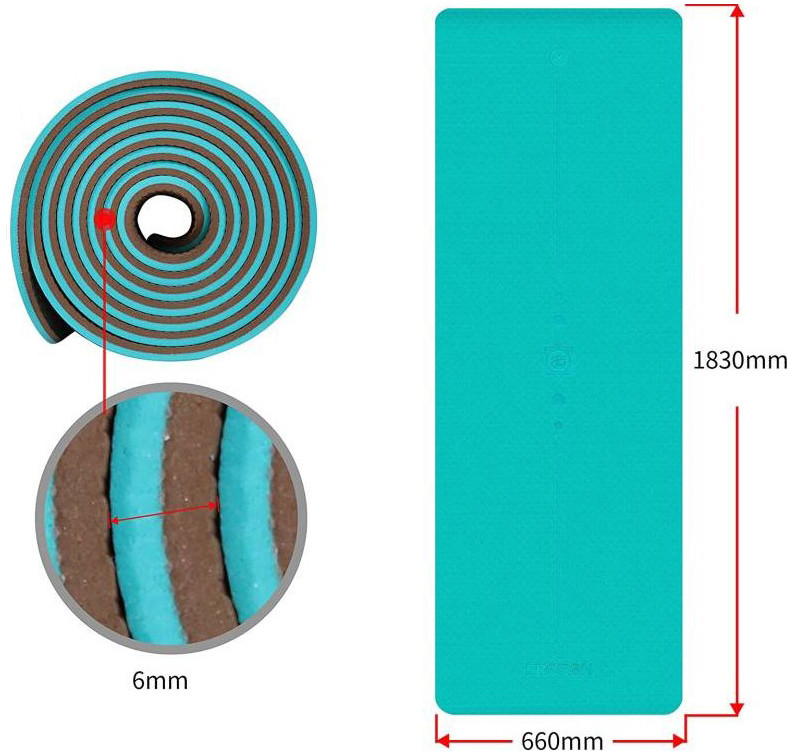 Podložka na jógu PROIRON TPE, 1830 x 660 x 6 mm, CYAN/BROWN