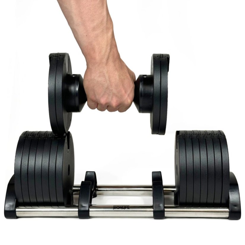 Adjustable dumbbells IRONLIFE 2 - 32 kg, BLACK, pair