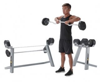 Obouruční bicepsová činka se stojanem MX VARIO SELECT váhy 9,8 - 36,4 kg