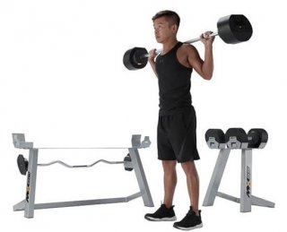 Obouruční bicepsová činka se stojanem MX VARIO SELECT váhy 9,8 - 36,4 kg