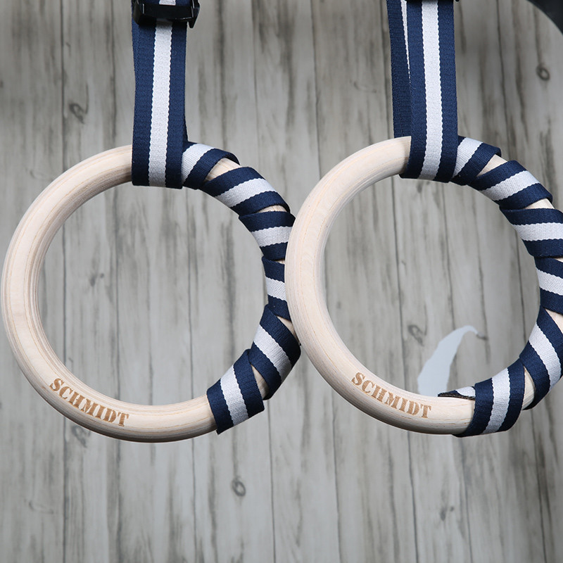 IRONLIFE gymnastické kruhy SCHMIDT Gym Wood Ring - Set (dřevo), červený popruh