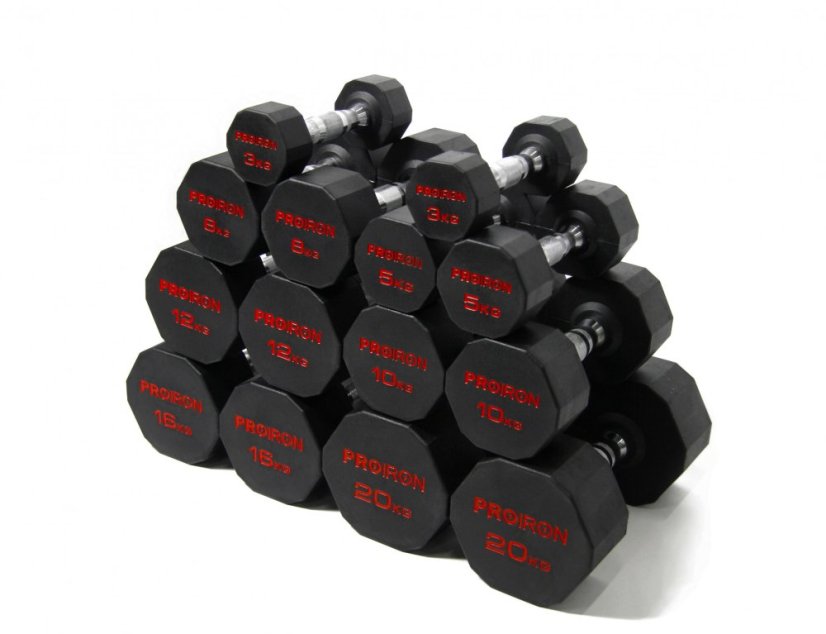 Pogumované jednoruční činky PROIRON 3 - 20 kg (8 párů)