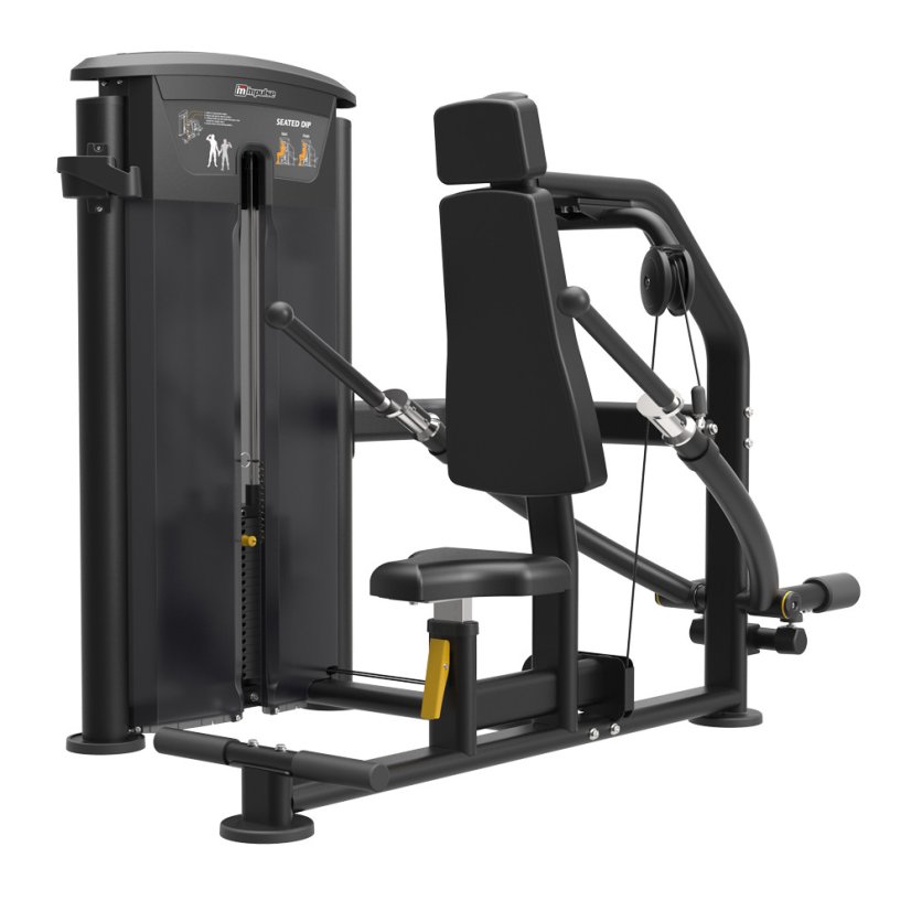 Posilovací stroj triceps v sedě IMPULSE Seated Dip - černý rám + černé čalounění