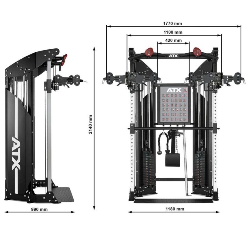 Multifunkční posilovací stroj ATX LINE Dual Pulley FTO-⁠600, cihličkové závaží 2 x 90 kg