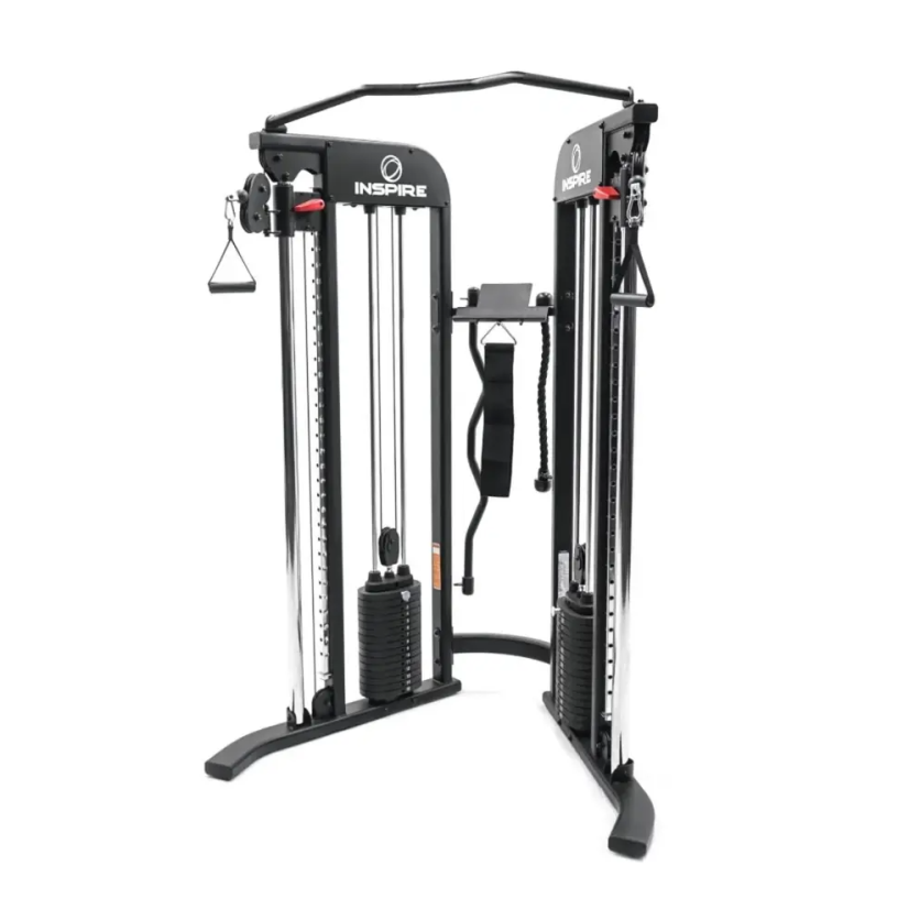 Multifunkčný posilňovací stroj INSPIRE; Functional Trainer, tehličkové závažie (2 x 75 kg)
