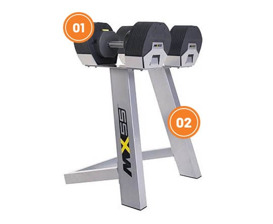 Jednoruční činky set se stojanem MX SELECT 4,5 - 23,8 kg (pár)