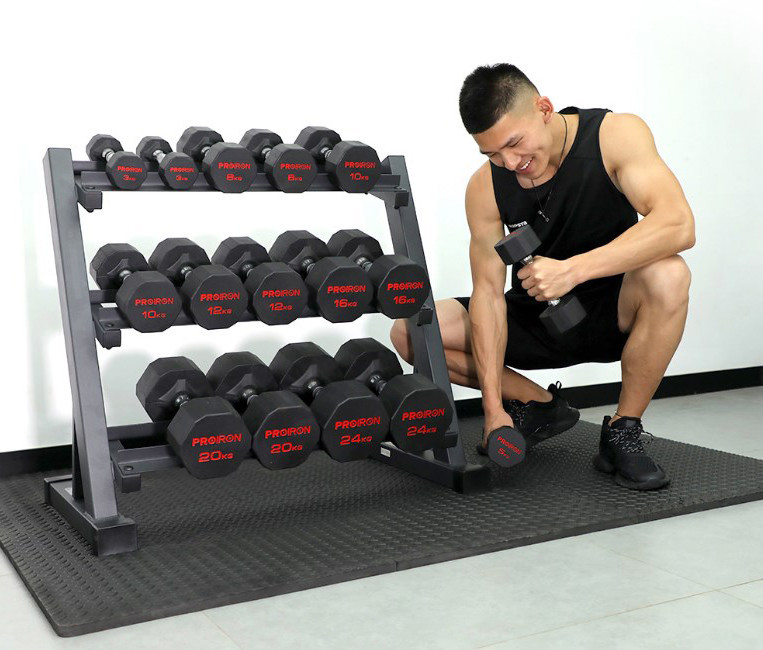 Pogumované činky PROIRON 3 - 24 kg (9 párov + stojan Long)