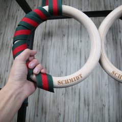 IRONLIFE gymnastické kruhy SCHMIDT Gym Wood Ring - Set (dřevo), červený popruh