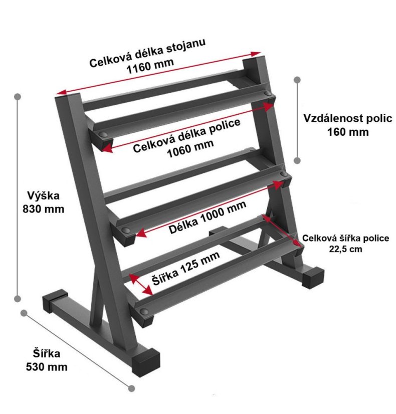 Pogumované činky PROIRON 3 - 24 kg (9 párov + stojan Long)