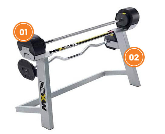 MX SELECT; Obouruční činka se stojanem 9,8 - 36,4 kg