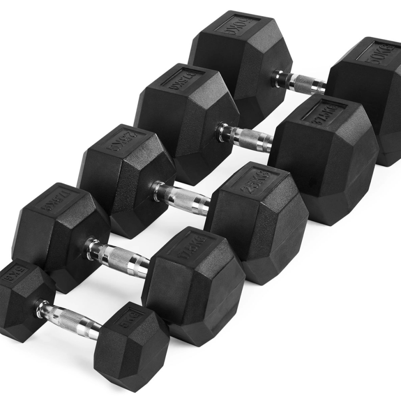 Jednoručná činka HEXA ATX LINE 27,5 kg, pogumovaná + chróm
